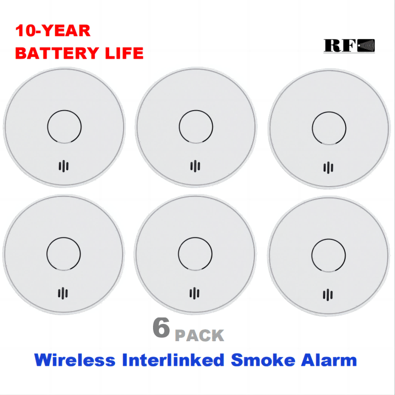 Smoke Alarm 10 Year Battery - Alarme de fumaça interconectado sem fio,