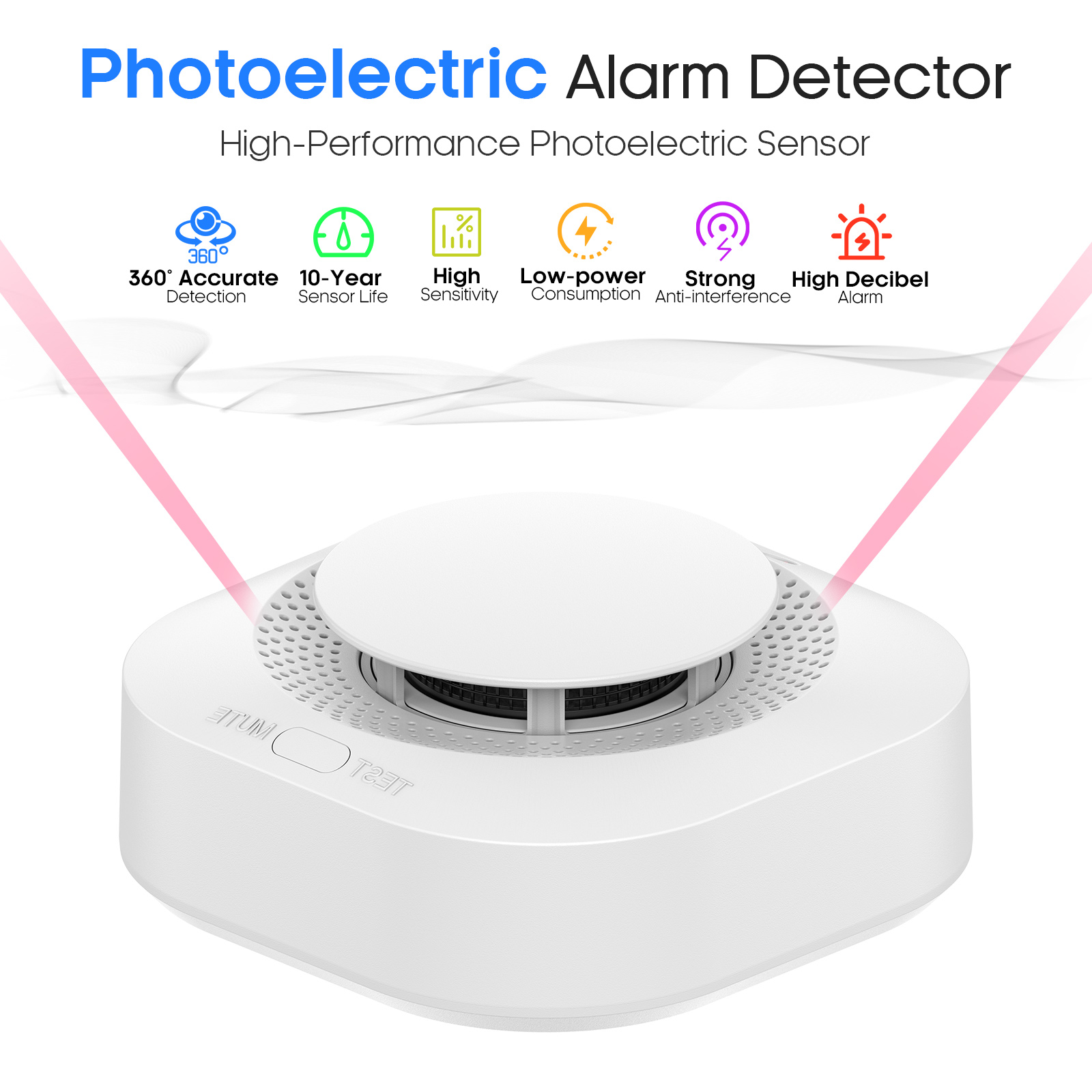Smoke Alarm 10 Year Battery - Detetor de fumo 360° com 1/4/8