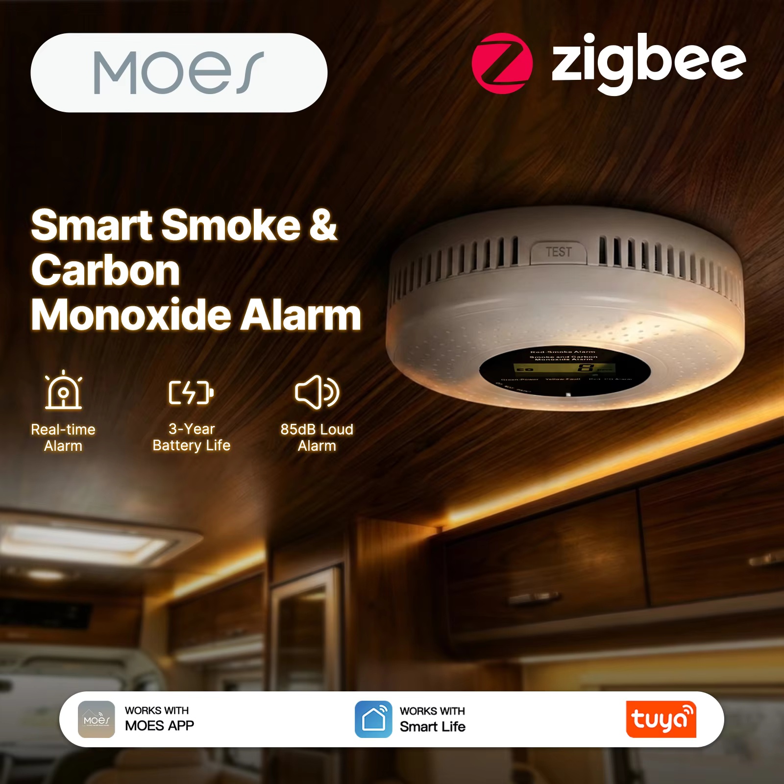 Zigbee Smoke Sensor Tuya - Alarme Inteligente de Fumaça e Monóxido