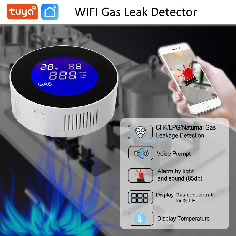 Tuya wifi detector de sensor d - Smart Gas Leak Detector Lpg avaliação e preço