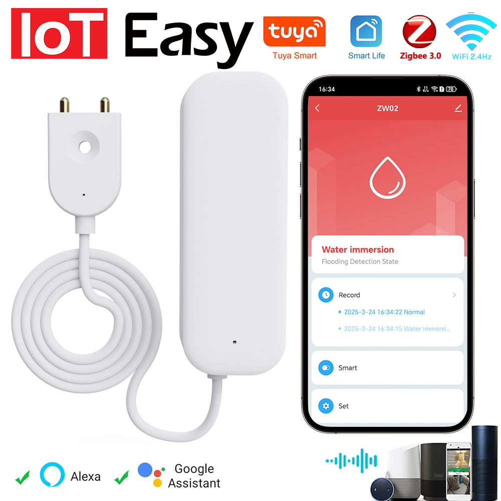 Tuya wifi zigbee sensor de águ - Water Leak Detector Wifi Alarm avaliação e preço
